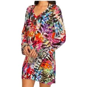 NICOLE MILLER ARTELIER VIBRANT MULTICOLOR TROPICAL PRINT COVER UP DRESS